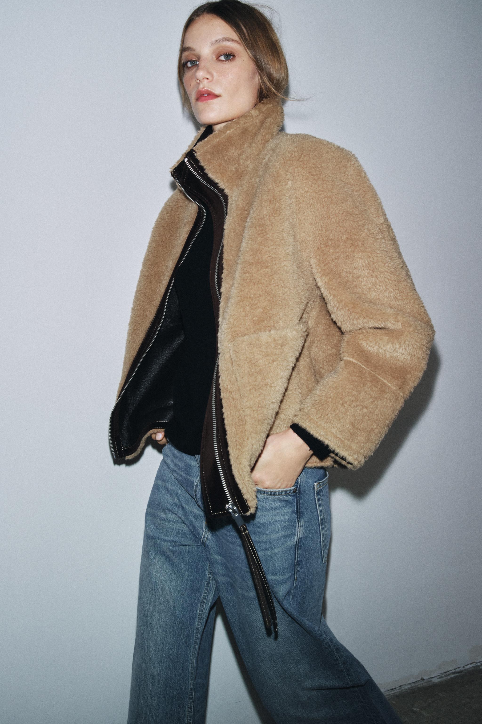 ZW COLLECTION FAUX SHEARLING DOUBLE-FACED JACKET